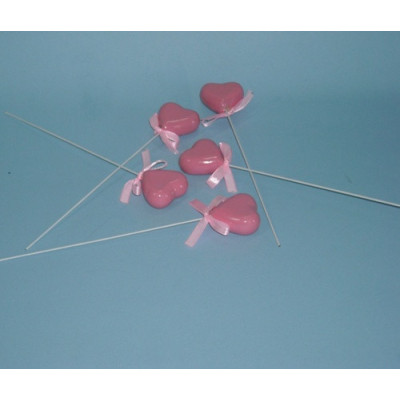 CORAÇÃO ROSA C/ PÉ EM ARAME